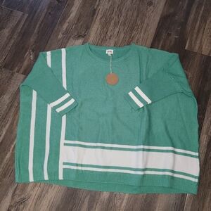 BiBi  Crewneck Poncho Sweater in Green and White